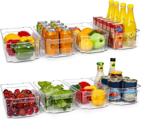 Refrigerator Organizer Bins - 8Pcs Clear Plastic Bins for Fridge, Freezer, Ki...