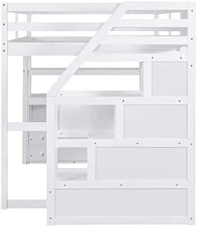 Size Loft Bed with Desk and Shelves