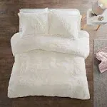 Malea Shaggy Fur Duvet Cover Set - Ivory - Full Size / Queen Size