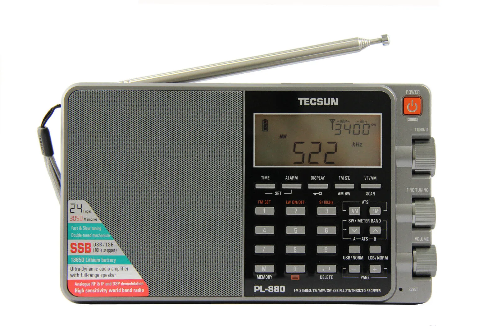 TECSUN PL-880 (grey) PLL Triple Conversion AM/FM/LW/SW SSB Radio 8820 