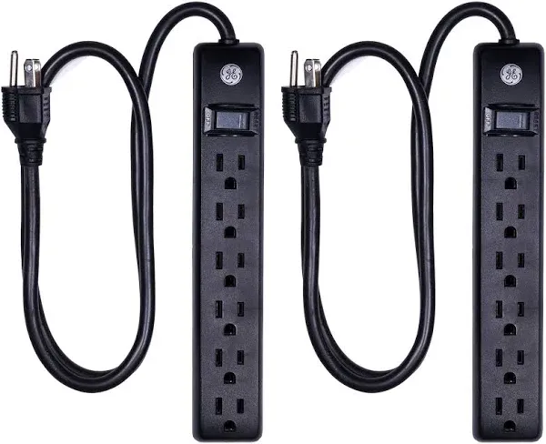 GE 6 Outlet Surge Protector 3ft. 450J Black 2 Pack – 83969