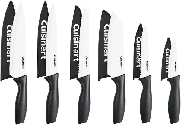 Cuisinart Knife Set, 12pc Ceramic Coated Knife Set with 6 Blades & 6 Blade Guards, Lightweight, Stainless Steel, Durable & Dishwasher Safe (Black/White)