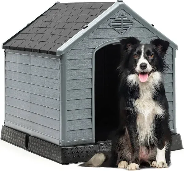 YITAHOME Large Plastic Dog House Outdoor Indoor Doghouse Puppy Shelter Water Resistant Easy Assembly Sturdy Dog Kennel with Air Vents and