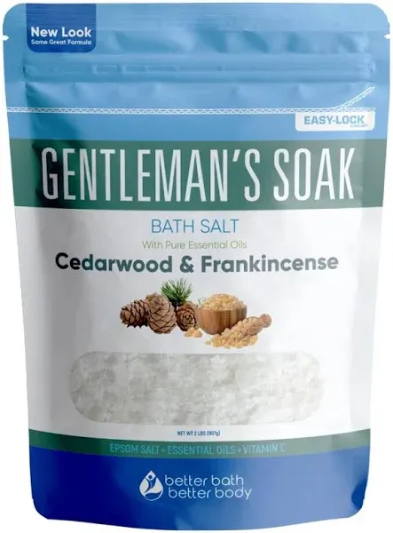 Gentleman's Bath Salt 128 Ounces Epsom Salt with Natural Cedarwood, Frankincense, Eucalyptus and Peppermint Essential Oils Plus Vitamin C in BPA Free Pouch with Easy Press-Lock Seal