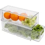 Abiudeng 2 Pack Stackable Refrigerator Organizer Bins with Pull-Out Drawer, Drawable Clear Fridge Drawer Organizer with Handle, Plastic Kitchen