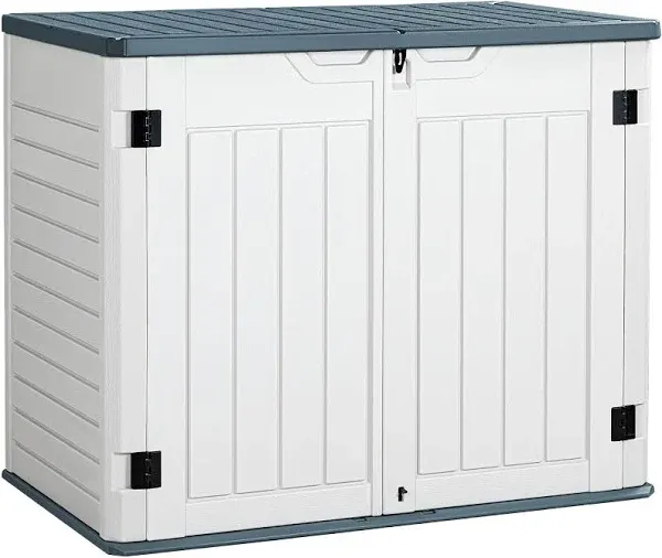 Greesum Outdoor Horizontal Resin Storage Sheds 34 Cu. ft. Weather Resistant Resin Tool Shed, Extra Large Capacity Weather Resistant Box for Bike, Garb