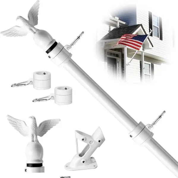 6FT Flag Pole Kit for House with Holder Bracket, Upgrade Stainless Steel Tangle Free Flagpole, Heavy Duty House Flag Pole Kit for 3x5 American Flag for Outside Porch,Outdoor,Boat (Cream)