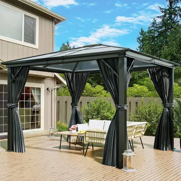 10x12ft Hardtop Gazebo Canopy with Netting and Shaded Curtains Aluminum Frame  | eBay