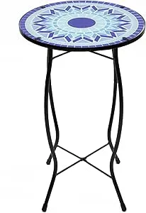 Northlight 19" Blue Sun Mosaic Glass Patio Side Table