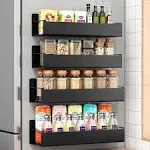 Vetacsion 4 Pack Moveable Fridge Magnetic Spice Racks,Metal Black