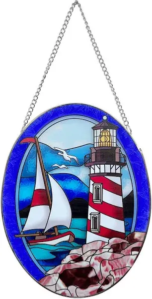 VinSees Pigeon Point Lighthouse Stained Glass Window Hanging