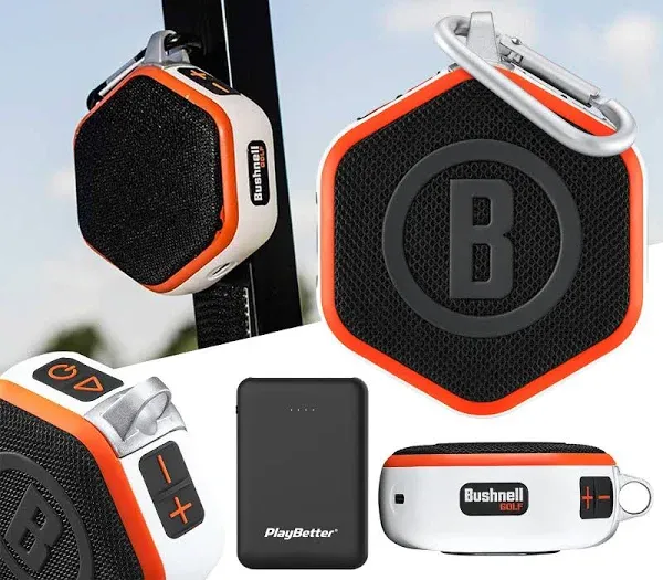 PlayBetter Bushnell Wingman Mini (Orange/White) Magnetic GPS Golf Speaker Bun...