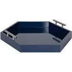 Kate and Laurel Lipton Hexagon Decorative Tray - 18x18 - Navy Blue/Silver