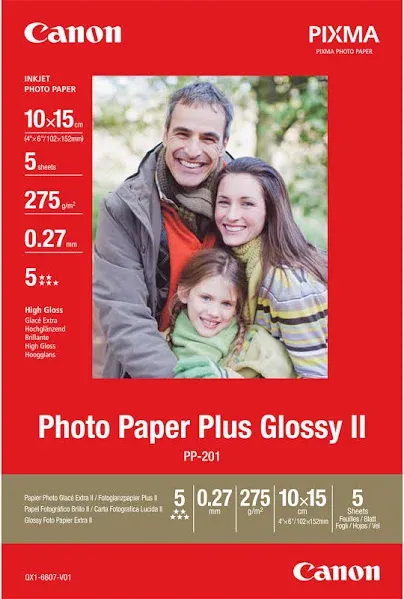 Canon PP-201 Photo Paper Plus Glossy II Inkjet Paper 4x6 100 Sheet Pack NWT D1