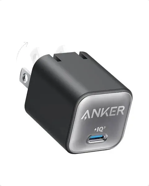 Anker A2147 USB C GaN 30W Foldable Adapter Nano 3 PIQ 3.0 Charger, Phantom Black