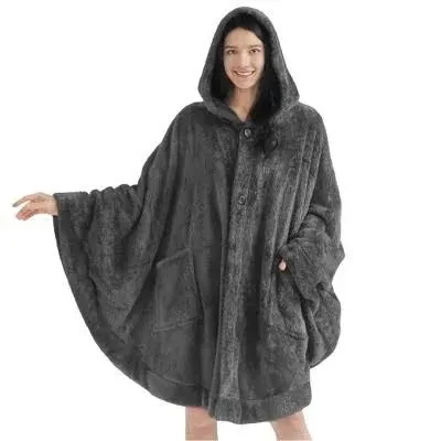 PAVILIA Angel Wrap Hooded Blanket Poncho, Wearable Blanket Throw Wrap Poncho for Women Adult, Cozy Fluffy Sherpa Shawl Cape