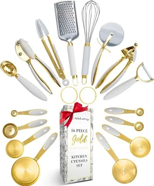 White and Light Gold Kitchen Tools & Measuring Set