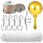 Flag Pole Hardware Parts Repair Kits - 3&#034; Topper Gold Ball + 50 Ft Halyard Ro...