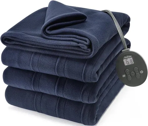 Sunbeam Royal Ultra Fleece Heated Electric Blanket Twin Size, 84" x 62", 12 Heat Settings, 12-Hour Selectable Auto Shut-Off, Fast Heating, Machine Washable, Warm and Cozy, Indigo