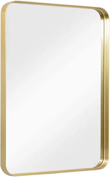 Better Bevel 30" x 40" Gold Metal Framed Mirror | Rectangle Bathroom Wall Mirror | Rounded Corner