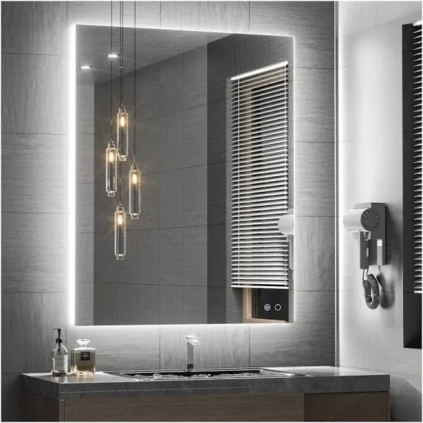 Keonjinn Backlit 36 x 28 inch LED Bathroom Mirror Wall Mounted Anti Fog Dimmable