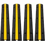 VEVOR 3.28 ft Cable Protector Ramp, 4 Pack of 1 Channel, 18000 lbs/axle Capacity Heavy Duty Rubber Speed Bumps, Floor Cord Cable Protector Wire Cover, for Residential Areas, Private Garages, Gardens