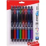 EnerGel RTX Retractable Liquid Gel Pen, (0.7mm) Metal Tip, Medium Line,Assorted Ink (a/b/c/k/f/p/s/v) 8-Pk, Red