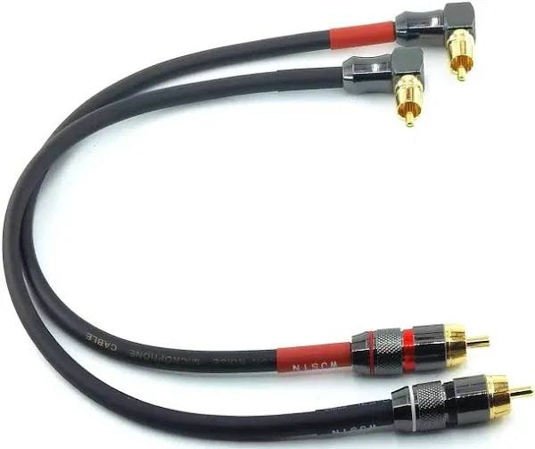 WJSTN-055 90 Degree Right Angle RCA Subwoofer Cable Audio Cable RCA Male to Male Audio Video Cord for Subwoofer, HDTV, Amplifiers,Home Theater,Hi-Fi Systems,Subwoofe 2 Pack (6in)