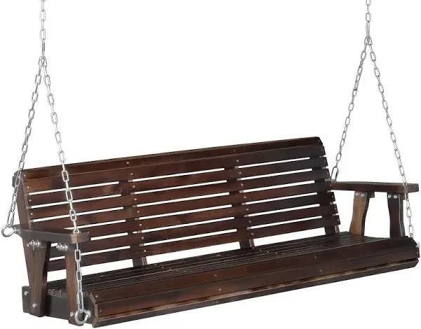 5FT Patio Wooden Porch Swing Swing Chair Bench with Hanging Chains for Courtyard