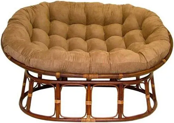 International Caravan Rattan Double Papasan Chair with Twill Cushion