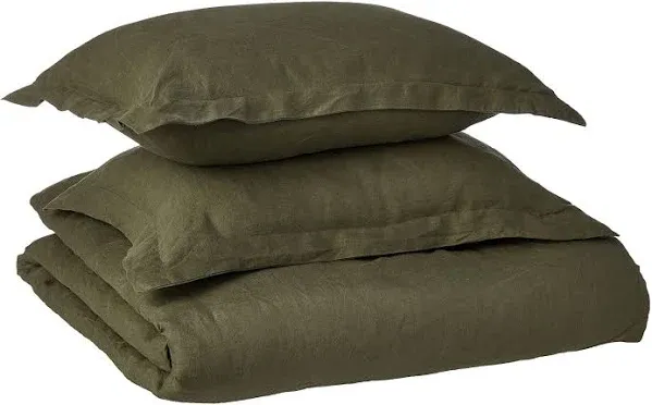 Brooklyn Loom Linen Olive Green King 3-Piece Duvet Set