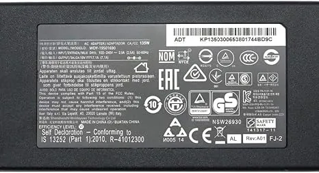 Original Adapter Compatible for ACER LITEON N18C3 AN515-51 AN515-41 AN515-53 AN515-52 AN515-43 AN517-51 N18C4 ADP-135K ADP-135KB T Nitro 5 19V 7.1A Slim Laptop Charger Ac Power Adapter Power Supply