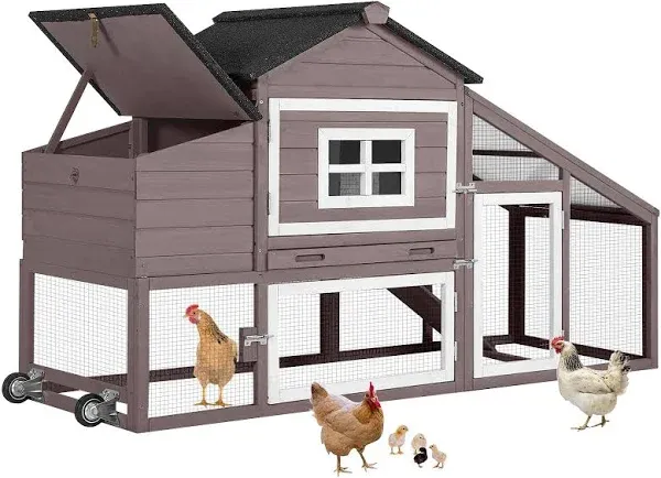 GUTINNEEN Chicken Coop Mobile Outdoor Chicken House Hen Coop with Wheels Nesting Box, Poultry Cage Duck House with Run(Red)