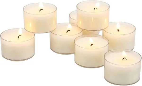 Bulk 96 Pack Unscented Smokeless Long Burning Clear Cup Tea Light Candles with 6