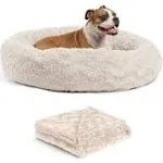 Best Friends by Sheri Bundle Set The Original Calming Lux Donut Cuddler Cat and Dog Bed + Pet Throw Blanket Oyster Large 36"