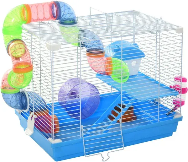 PawHut 2-Level Hamster Cage House Rodent Gerbil Home Mouse Rat Habitat Metal Wire with Exercise Wheel