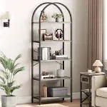 IDEALHOUSE Bookshelf 5 Tier Bookcase Arched Display Racks Tall Standing Bookshelves Metal Frame Farmhouse Storage Rack Shelf Grey Book Shelf for