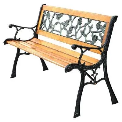 Costway Patio Park Garden Bench Porch Chair Cast Iron Hardwood