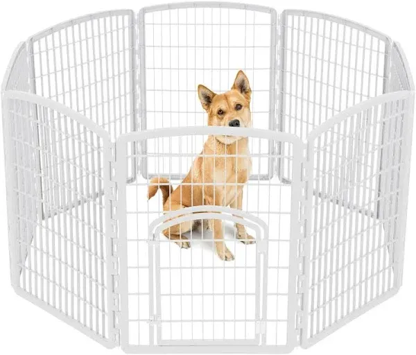 Iris 34" Exercise 8-Panel Pet Playpen with Door White