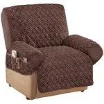 Collections Etc Diamond Quilted Stretch Recliner Cover with Storage - Chocolate