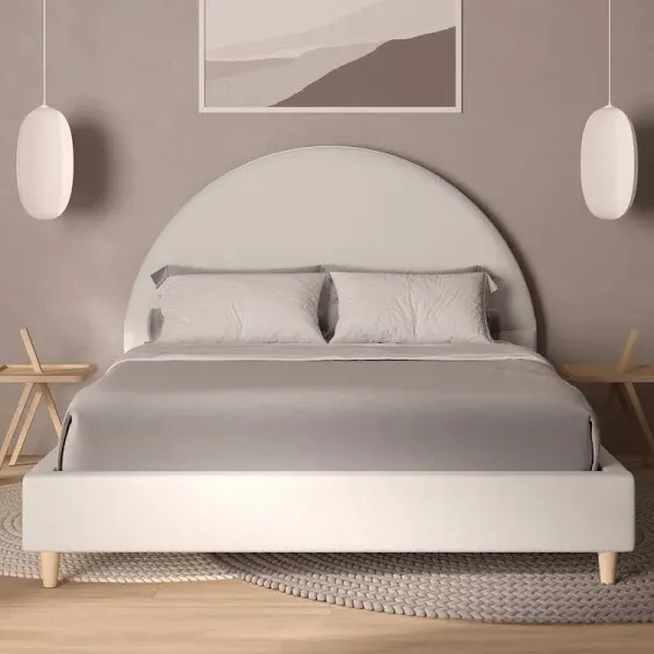 DG Casa Boucle Cloud Bed Frame with Arch Shaped Headboard, Upholstered in Soft Fabric, Platform Bed Frame with Solid Wood Legs - Boho or Modern Style - No Box Spring Needed - Full Size