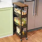 XYZLVSI Slim 4 Tier Narrow Kitchen Rolling Cart