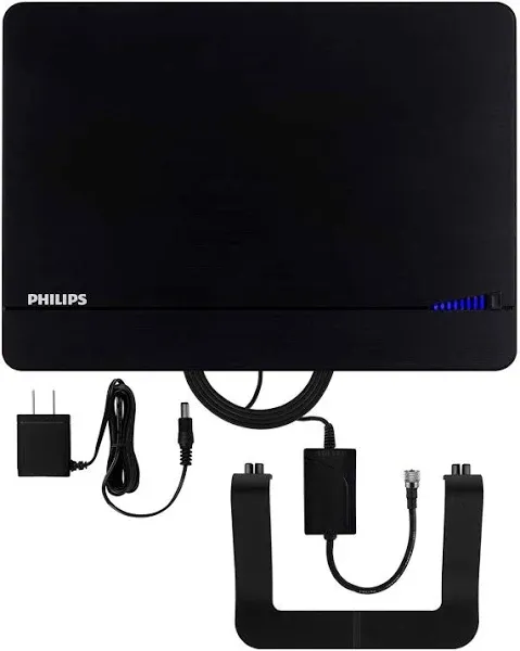 Philips Signal Strength LED TV Antenna, Visually Displays Signal Strength, Supports 4K 1080P VHF UHF, Long Range, Signal Booster Amplifier, Smart TV Compatible, 10 ft. Coax Included, SDV3238N/27