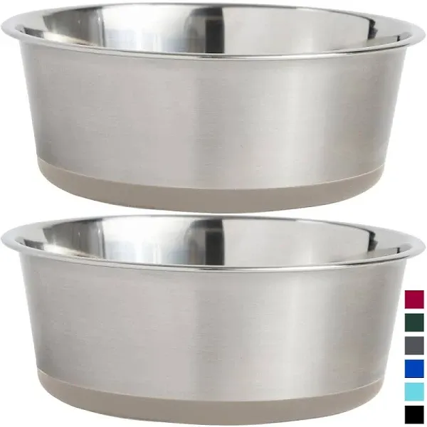 Stainless Steel Metal Dog Bowl Set of 2, Rubber Base, Heavy Duty Feeding Dishes,