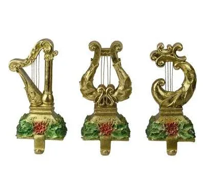 Northlight 3 Gold Harp Musical Instruments Glitter Christmas Stocking Holders 8�