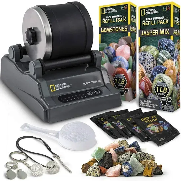 NATIONAL GEOGRAPHIC Hobby Rock Tumbler Kit - Rock Polisher for Kids &amp; Adults, No