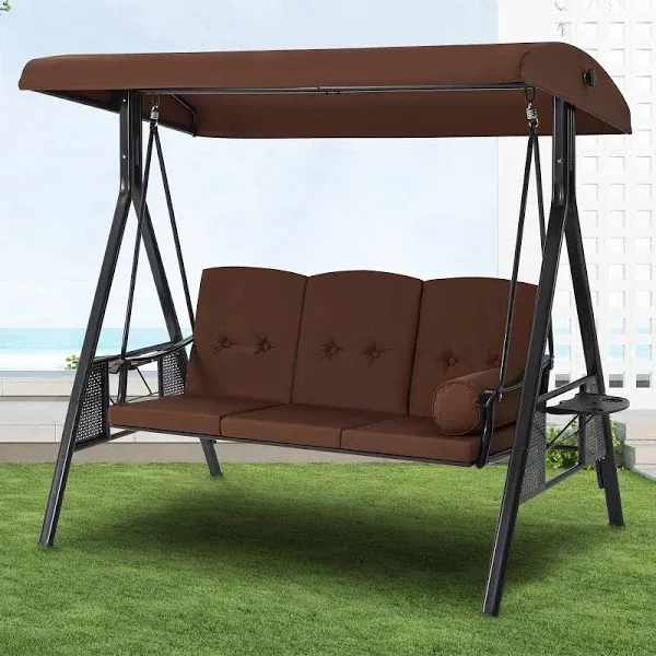 3-Person Outdoor Patio Swing Chair w/Adjustable Canopy Cover &amp;Steel Frame 2 Size