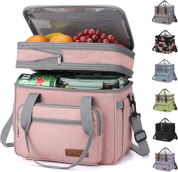 Lunch Box, 23L Insulated Lunch Bag, Expandable Double Deck Cooler Bag, Lightw...