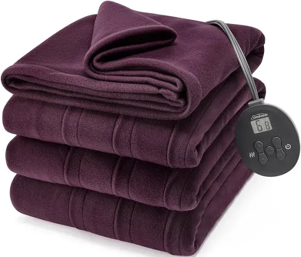 Sunbeam Royal Ultra Fleece Heated Electric Blanket Twin Size, 84" x 62", 12 Heat Settings, 12-Hour Selectable Auto Shut-Off, Fast Heating, Machine Washable, Warm and Cozy, Claret