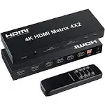 FERRISA 4x2 HDMI Matrix Switch,4 in 2 Out Matrix HDMI Video Switcher Splitter +Optical & L/R Audio Output,Support Ultra HD 4K,3D 1080P,Audio EDID